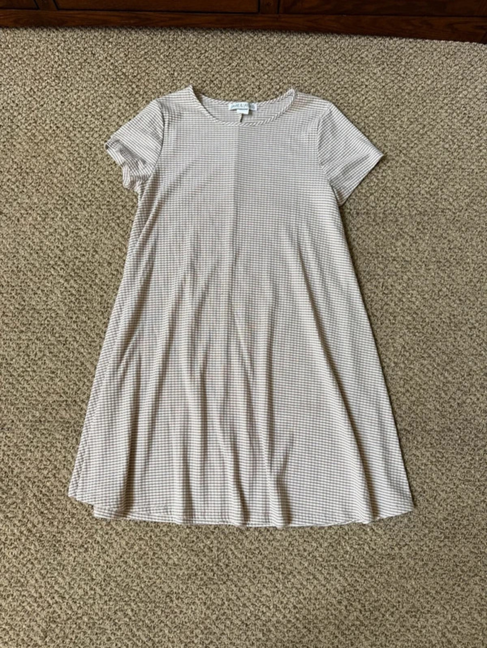 Jamie & Layla white and light pink gingham babydoll t shirt dress